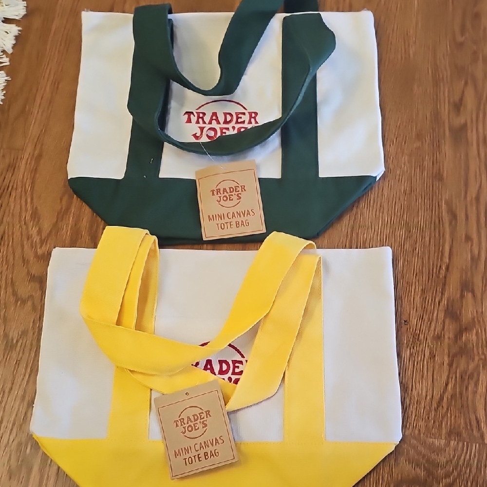 Trader Joe's Mini Canvas Tote Bag Set - Green and Yellow